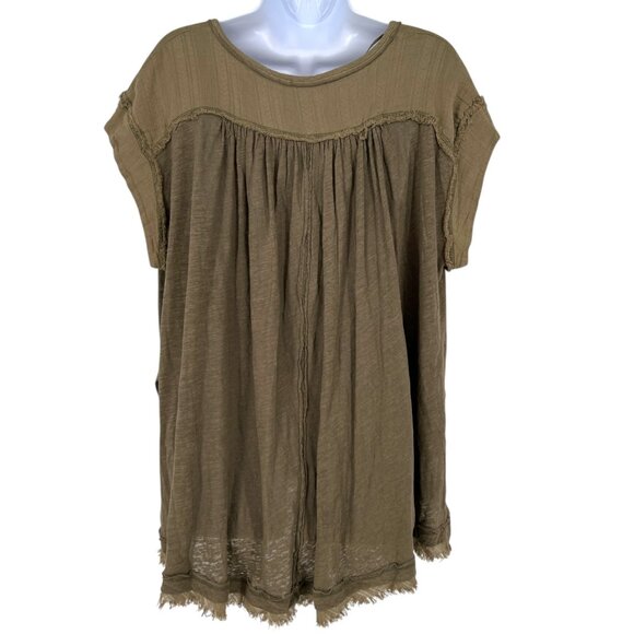 Free People Aster High-Low Henley Tunic Top Size XS Olive Green Linen Blend - Picture 6 of 10